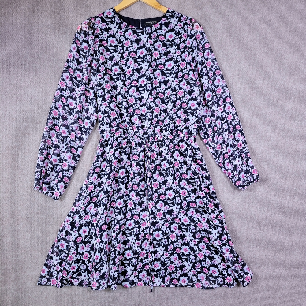 BANANA REPUBLIC Dress Womens Large Chiffon Floral Long Sleeve Dress